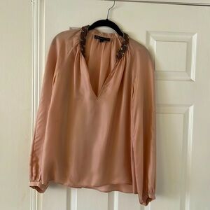Elizabeth and James peachy pink silk blouse worth jewel neckline